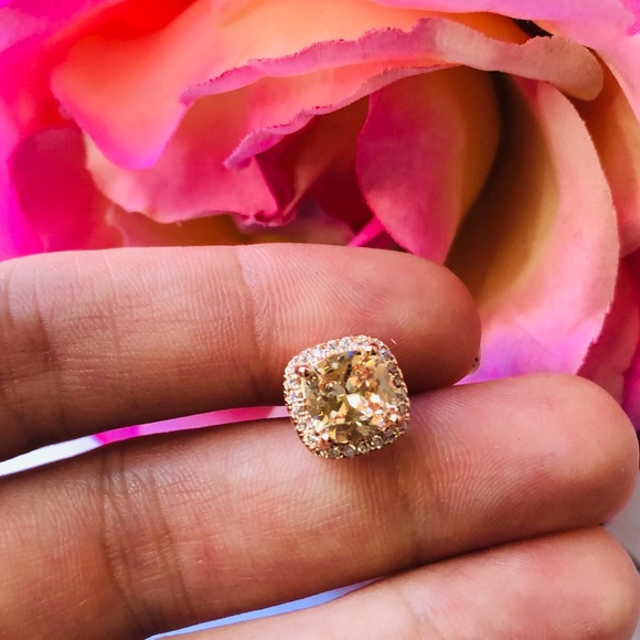 Rose Gold Plated Champagne Stud Earrings - Picture 3 of 5